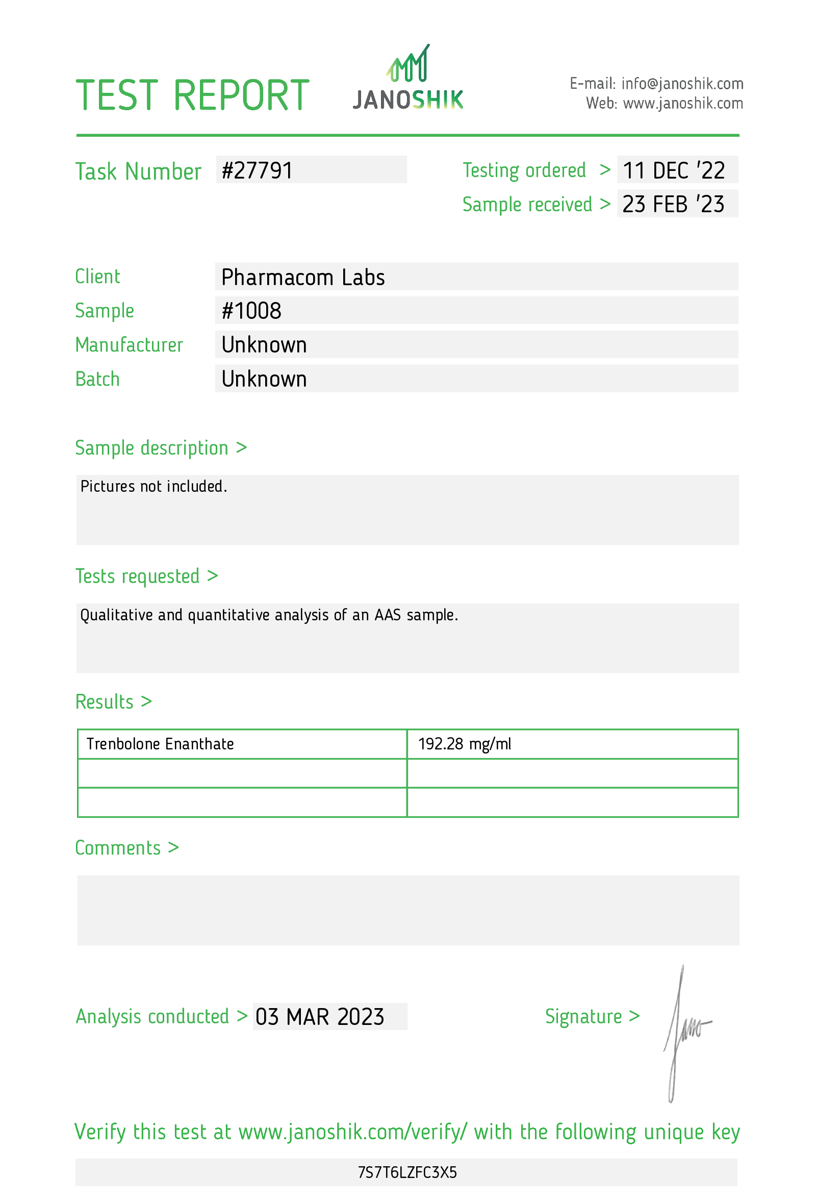 Pharmatren E 200 - Jano test